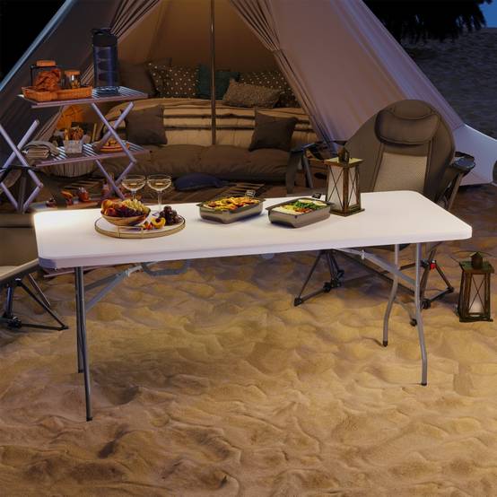 Table Pliante Extérieur Acier Polyéthylène Jardin Camping Valise Portable 180cm Blanc - ComfortXL Outdoor Living - Image 6