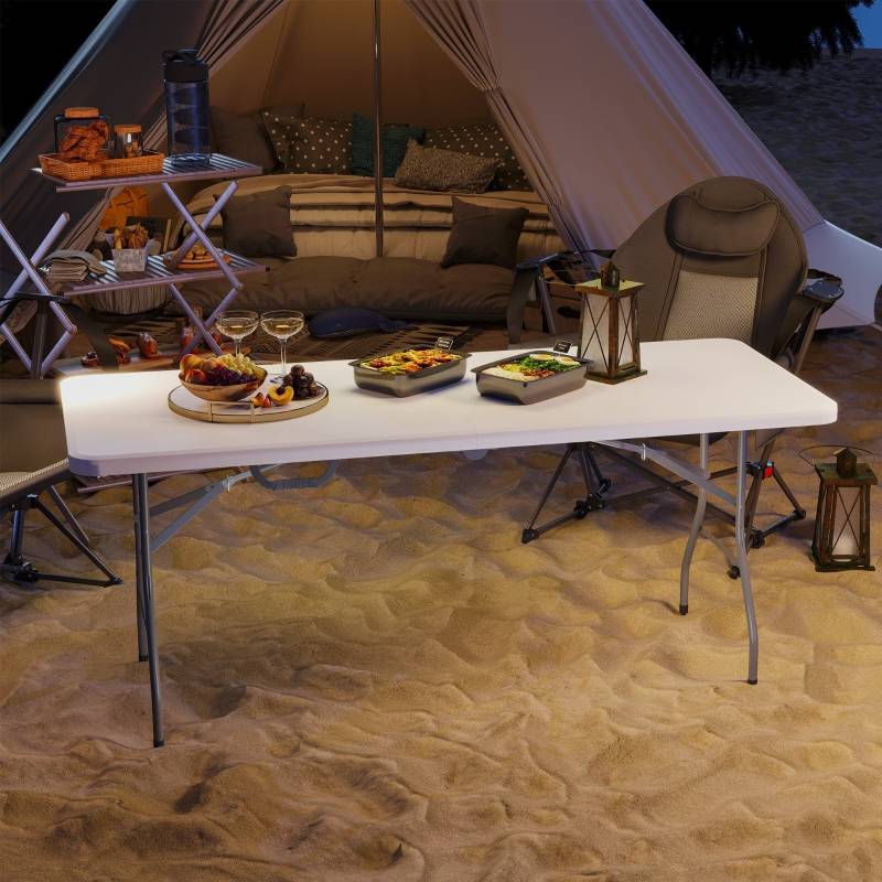 Table Pliante Extérieur Acier Polyéthylène Jardin Camping Valise Portable 180cm Blanc - ComfortXL Outdoor Living - Image 6