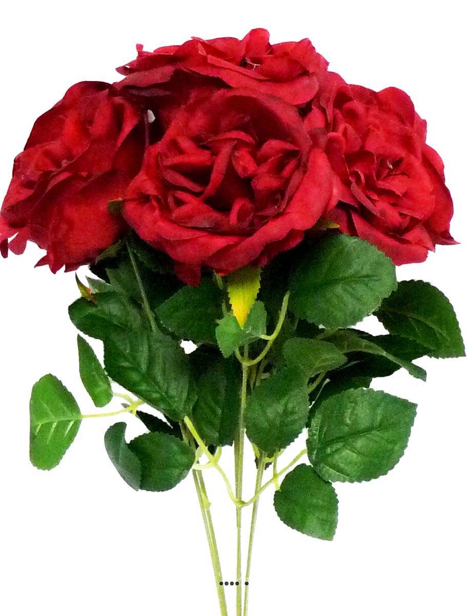 Artificielles - Bouquet de 7 Roses factices en piquet et feuillage Hauteur 42cm Rouge - couleur: Rouge - Imagen 1