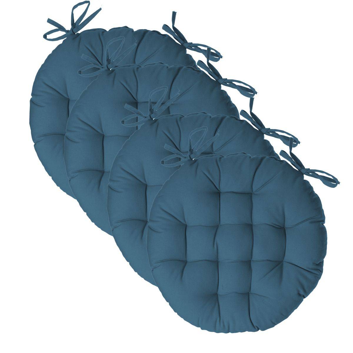 Lot de 4 Galettes de chaise en Coton Bleu canard D 38 cm - Imagen 1