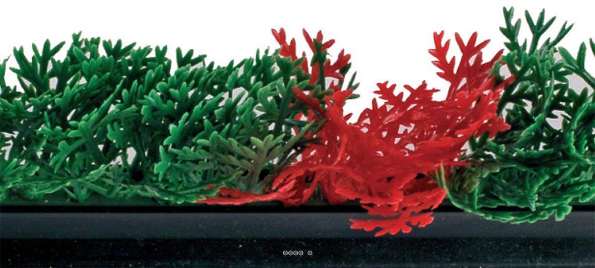 Artificielles - Separateur barrette Feuille PE Cyprés Vert-Rouge H7cmL75cm socleH3,5cm - dimhaut: H 7 cm - couleur: Vert-rouge