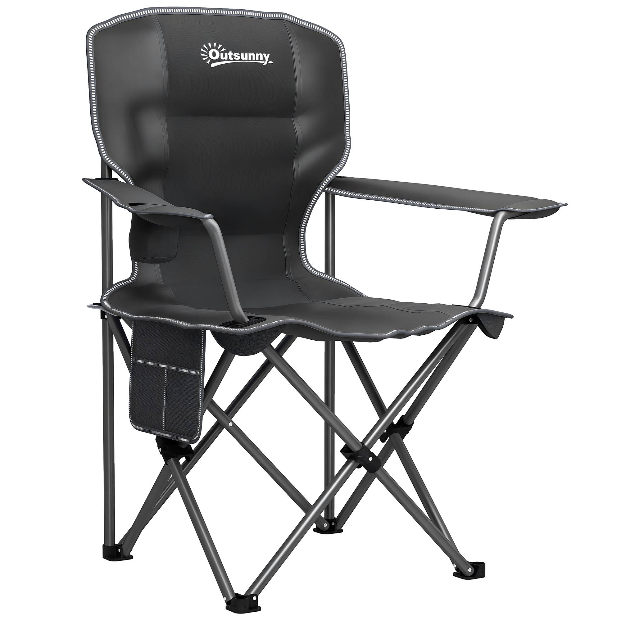 Chaise de camping pliante métal et tissu noir 94 x 62 x 110 cm - PANGIVO - Image 1