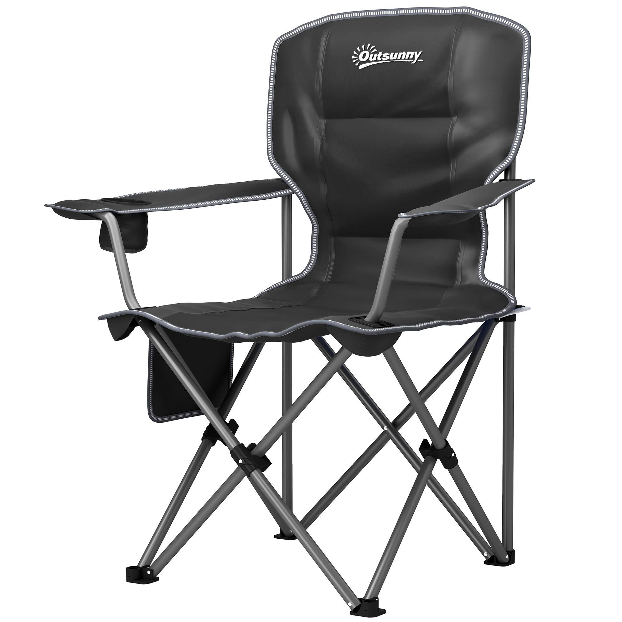 Chaise de camping pliante métal et tissu noir 94 x 62 x 110 cm - PANGIVO - Image 2