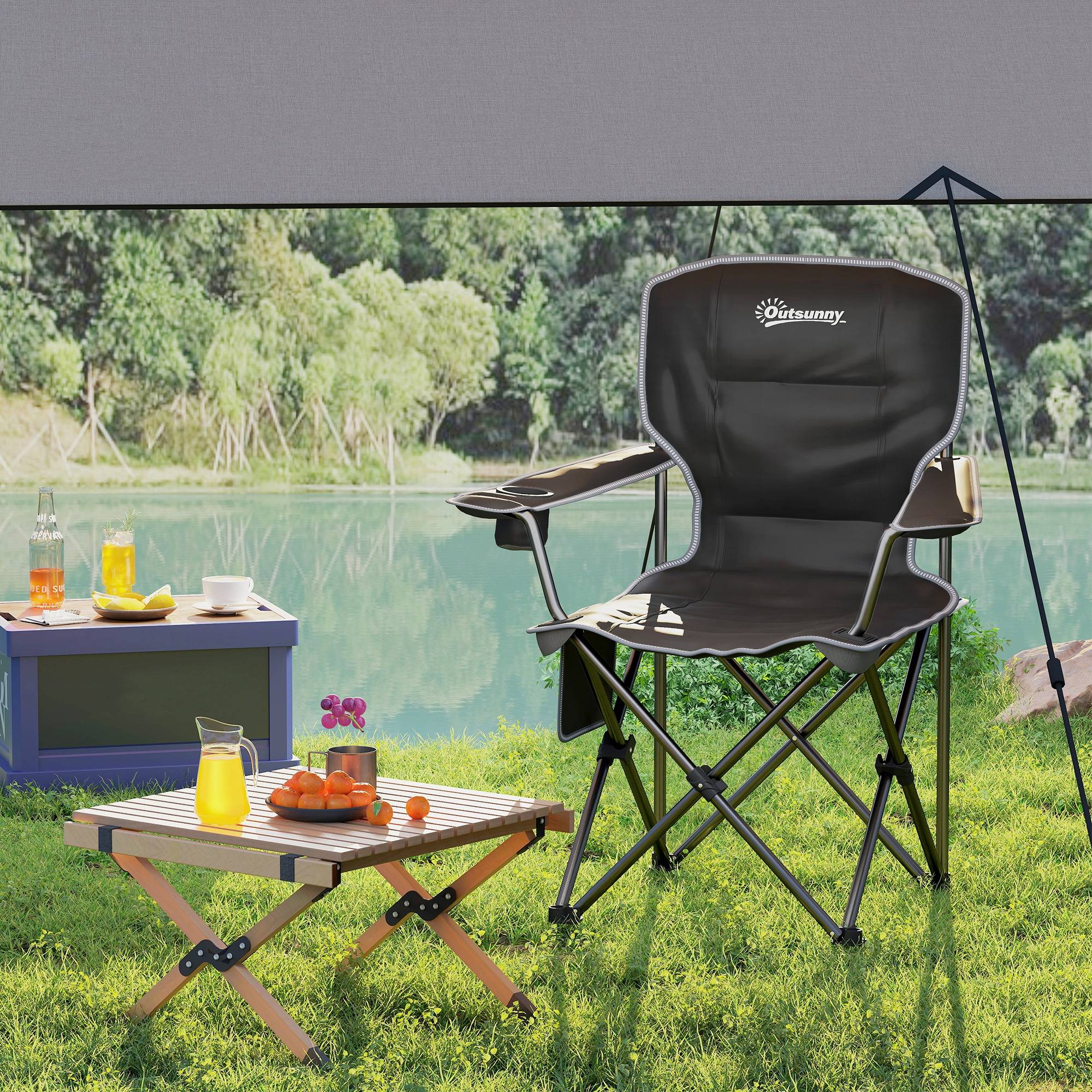 Chaise de camping pliante métal et tissu noir 94 x 62 x 110 cm - PANGIVO - Image 10