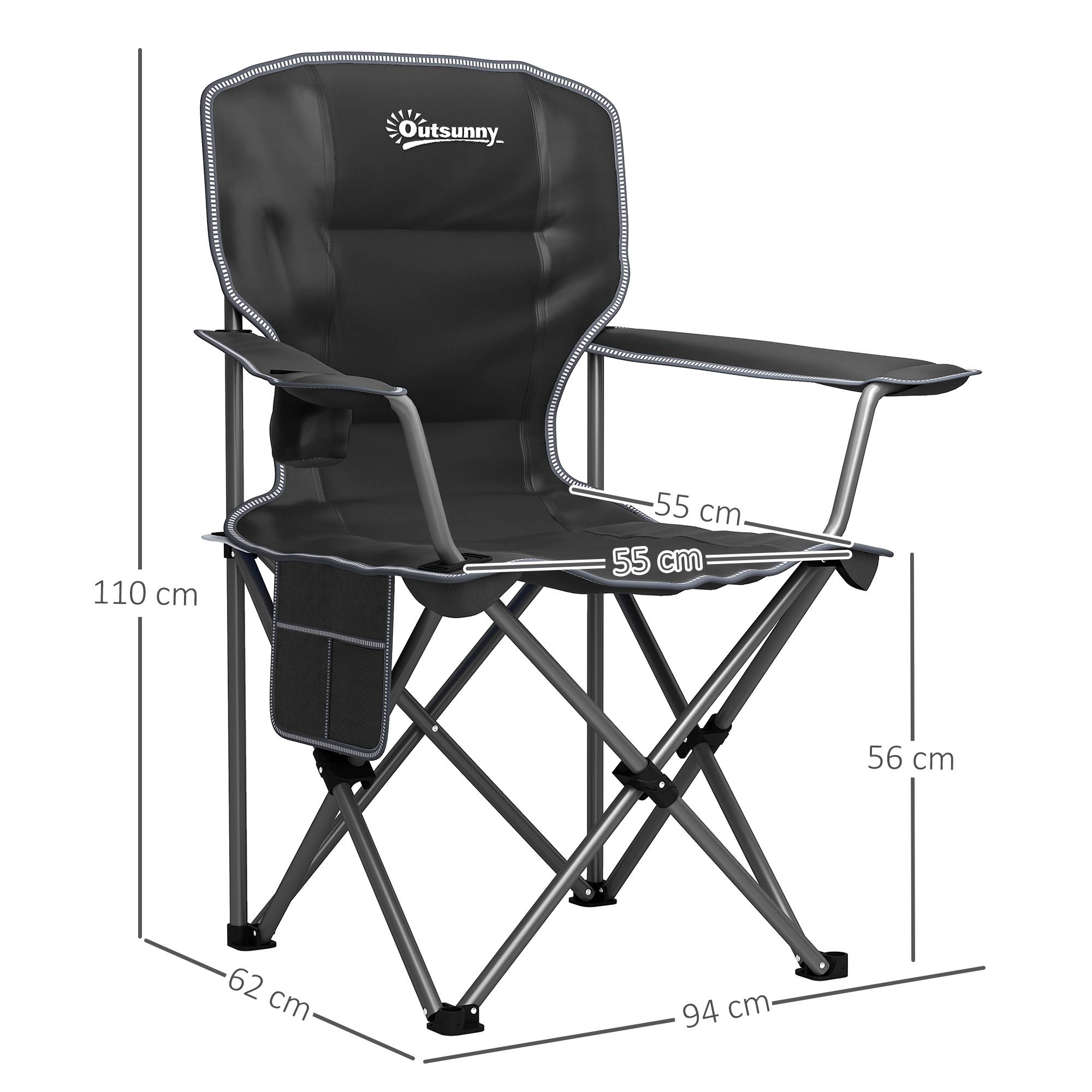 Chaise de camping pliante métal et tissu noir 94 x 62 x 110 cm - PANGIVO - Image 5