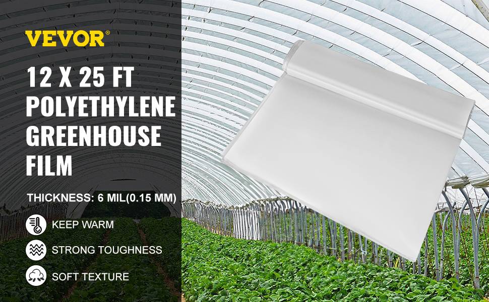 VEVOR Film effet serre, 3,6x7,6 m, 0,15 mm, polyéthylène. Pour construction, agriculture, aménagement paysager. - Image 9