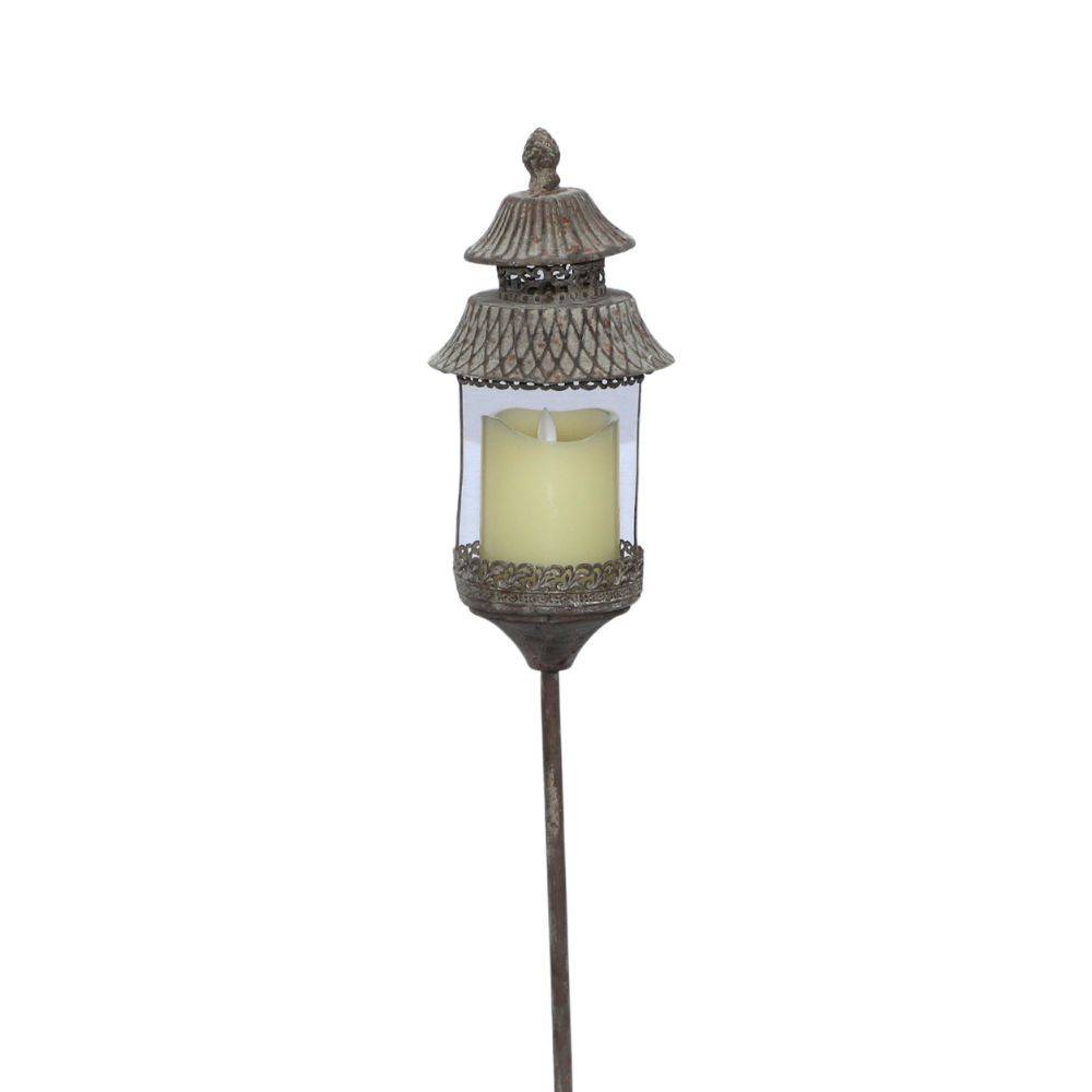 Lanterne pique extérieur jardin ancienne bougie métal gris 130cm Chemin de campagne