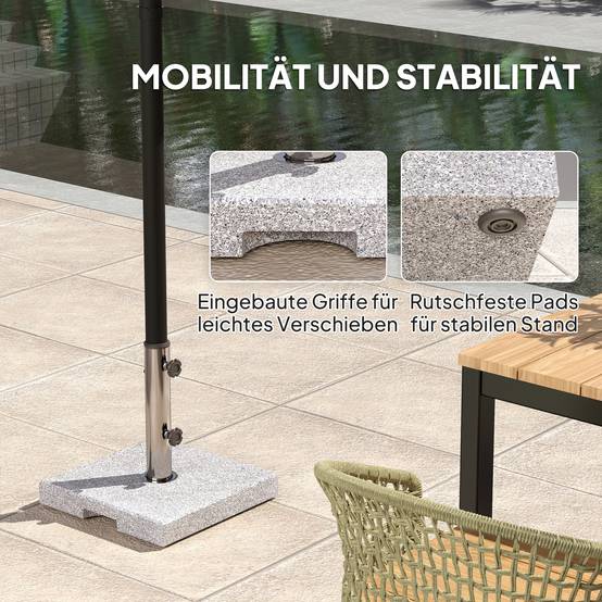 Pied de Parasol Lourd Carré Granit Acier Jardin Fixation Lourde 38 cm Gris - ComfortXL Outdoor Living - Image 8