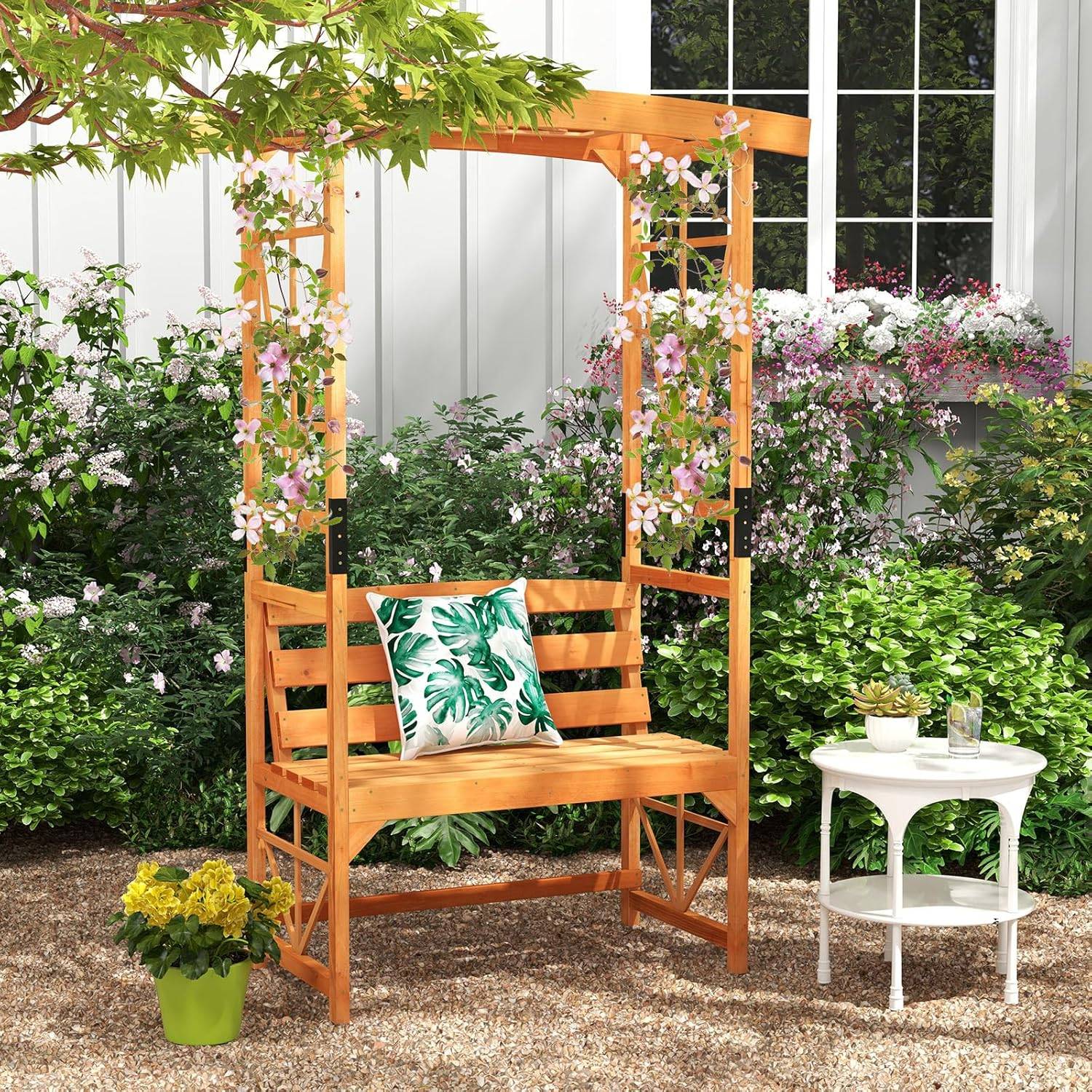 Arche de Jardin pour Plantes Grimpantes avec Banc 2 Places à Charge 300 KG, Siège Décoratif Vigne 120 x 58 x 189 cm - Image 1