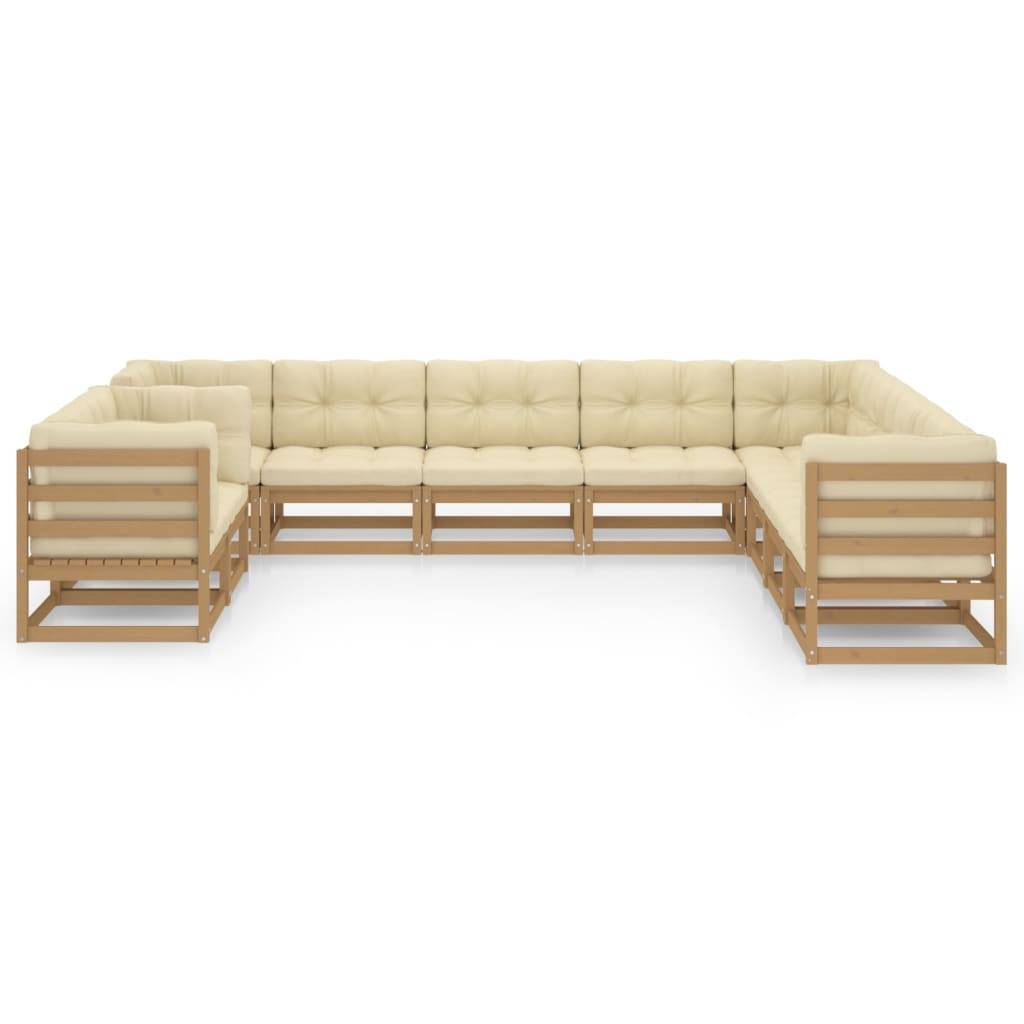 Helloshop26 - Salon de jardin meuble d'extérieur ensemble de mobilier 10 pièces avec coussins marron miel bois de pin - Imagen 1