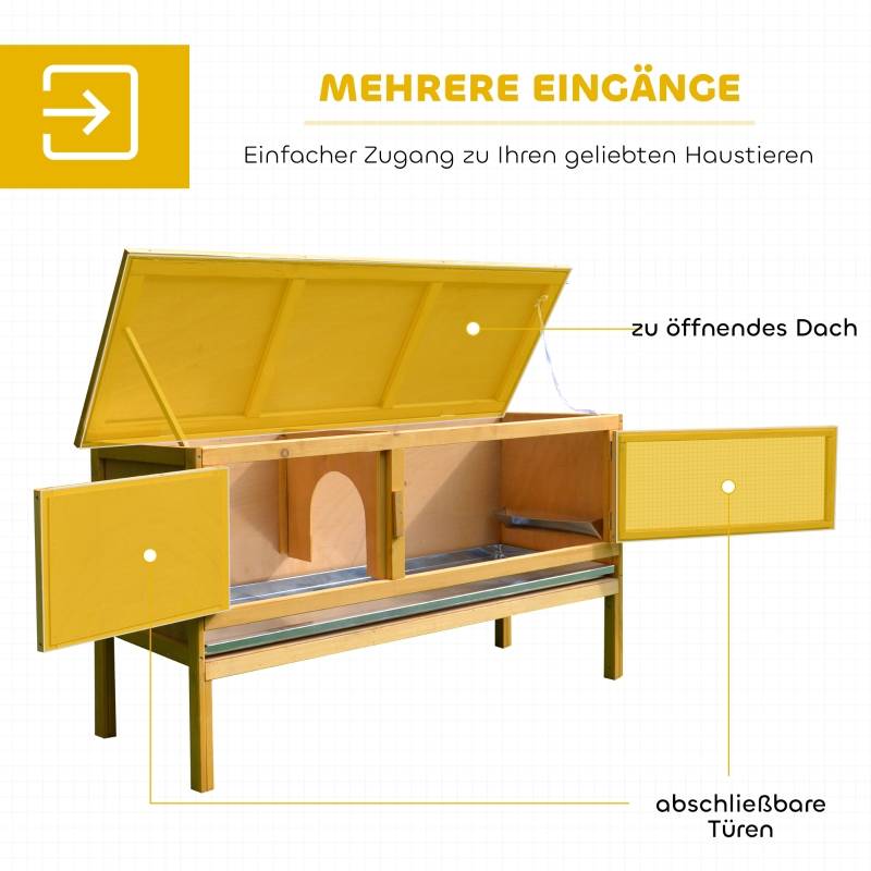 Clapier Lapin Bois Massif Extérieur Toit Ouvrant Tiroir Amovible 115x44x65cm Jaune - ComfortXL Outdoor Living - Image 7