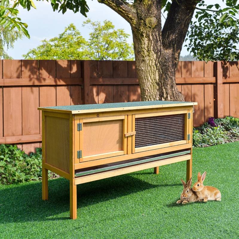 Clapier Lapin Bois Massif Extérieur Toit Ouvrant Tiroir Amovible 115x44x65cm Jaune - ComfortXL Outdoor Living