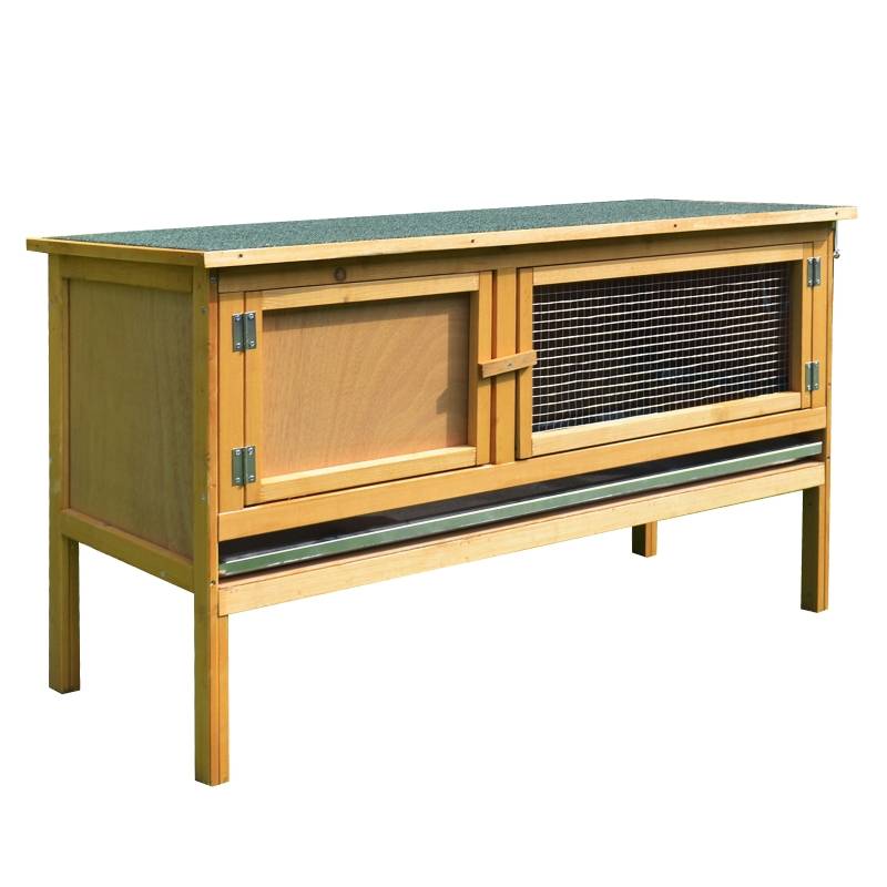 Clapier Lapin Bois Massif Extérieur Toit Ouvrant Tiroir Amovible 115x44x65cm Jaune - ComfortXL Outdoor Living - Image 2