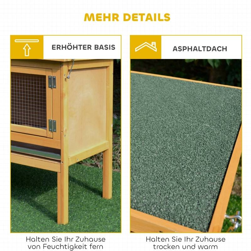 Clapier Lapin Bois Massif Extérieur Toit Ouvrant Tiroir Amovible 115x44x65cm Jaune - ComfortXL Outdoor Living - Image 6