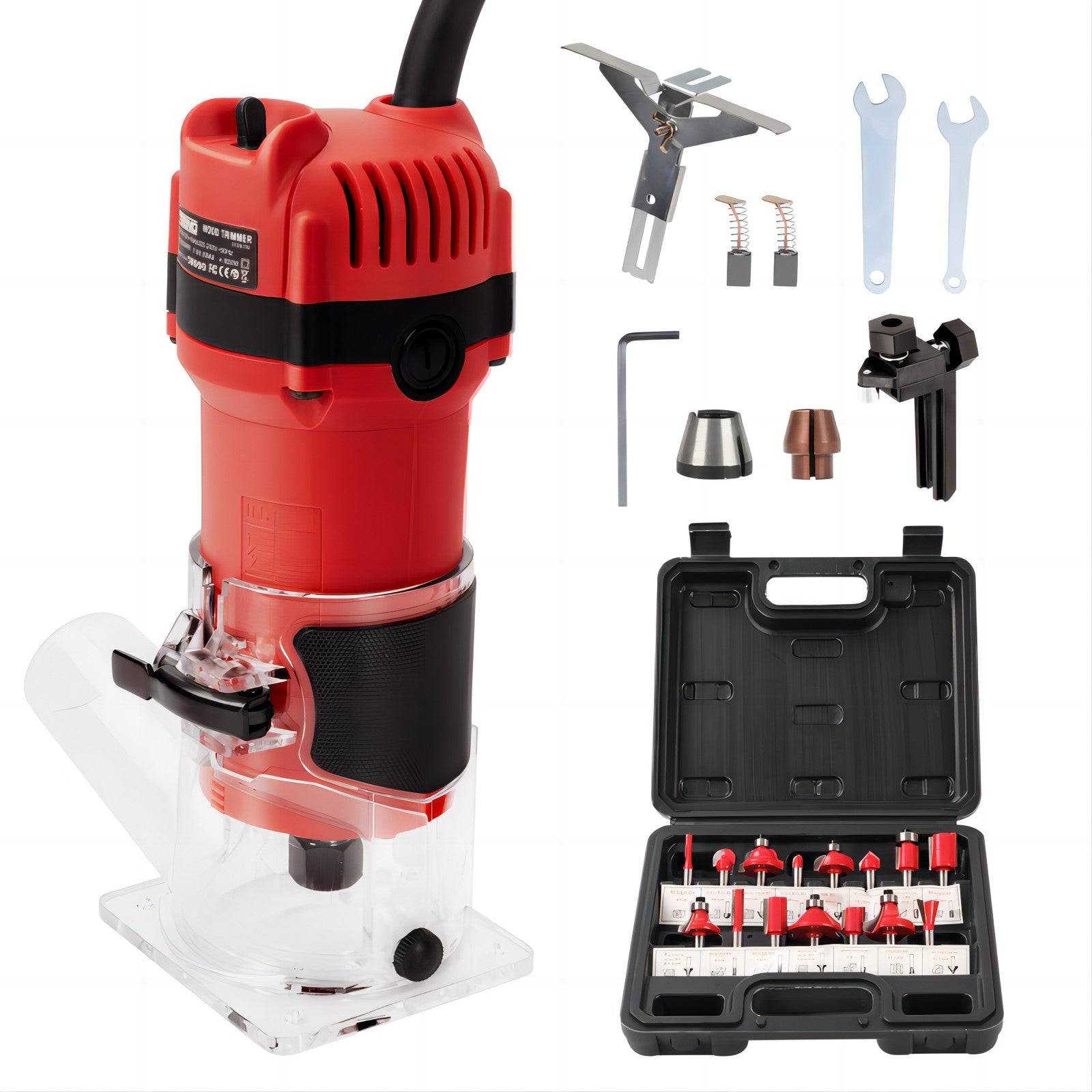 Affleureuse Électrique 800W 31000 RPM Avec Housse anti Poussière, Affleureuse à Bois Avec 15 Fraises Queue de 1/4", Base Fixe Mèches 6/6.35 mm, Pour - Image 1