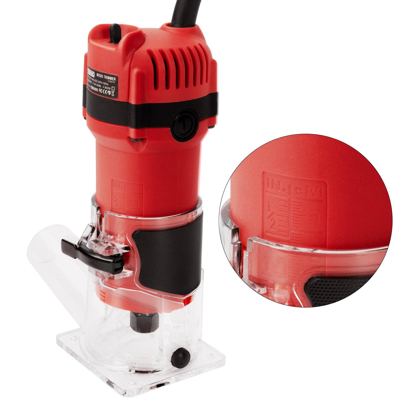 Affleureuse Électrique 800W 31000 RPM Avec Housse anti Poussière, Affleureuse à Bois Avec 15 Fraises Queue de 1/4", Base Fixe Mèches 6/6.35 mm, Pour - Image 5