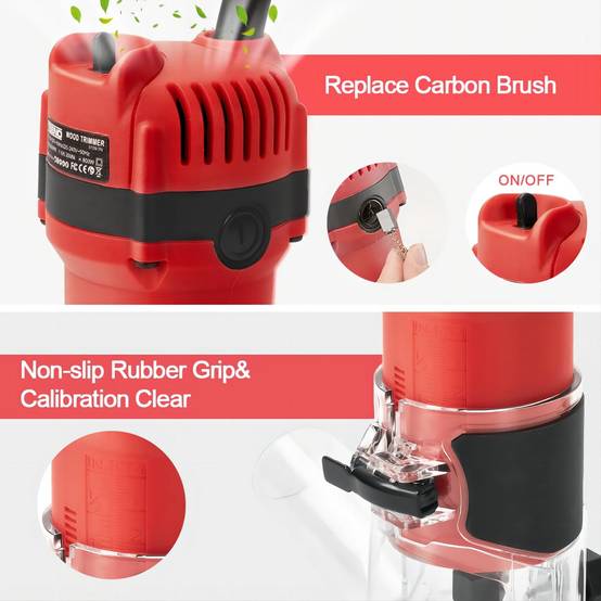 Affleureuse Électrique 800W 31000 RPM Avec Housse anti Poussière, Affleureuse à Bois Avec 15 Fraises Queue de 1/4", Base Fixe Mèches 6/6.35 mm, Pour - Image 4