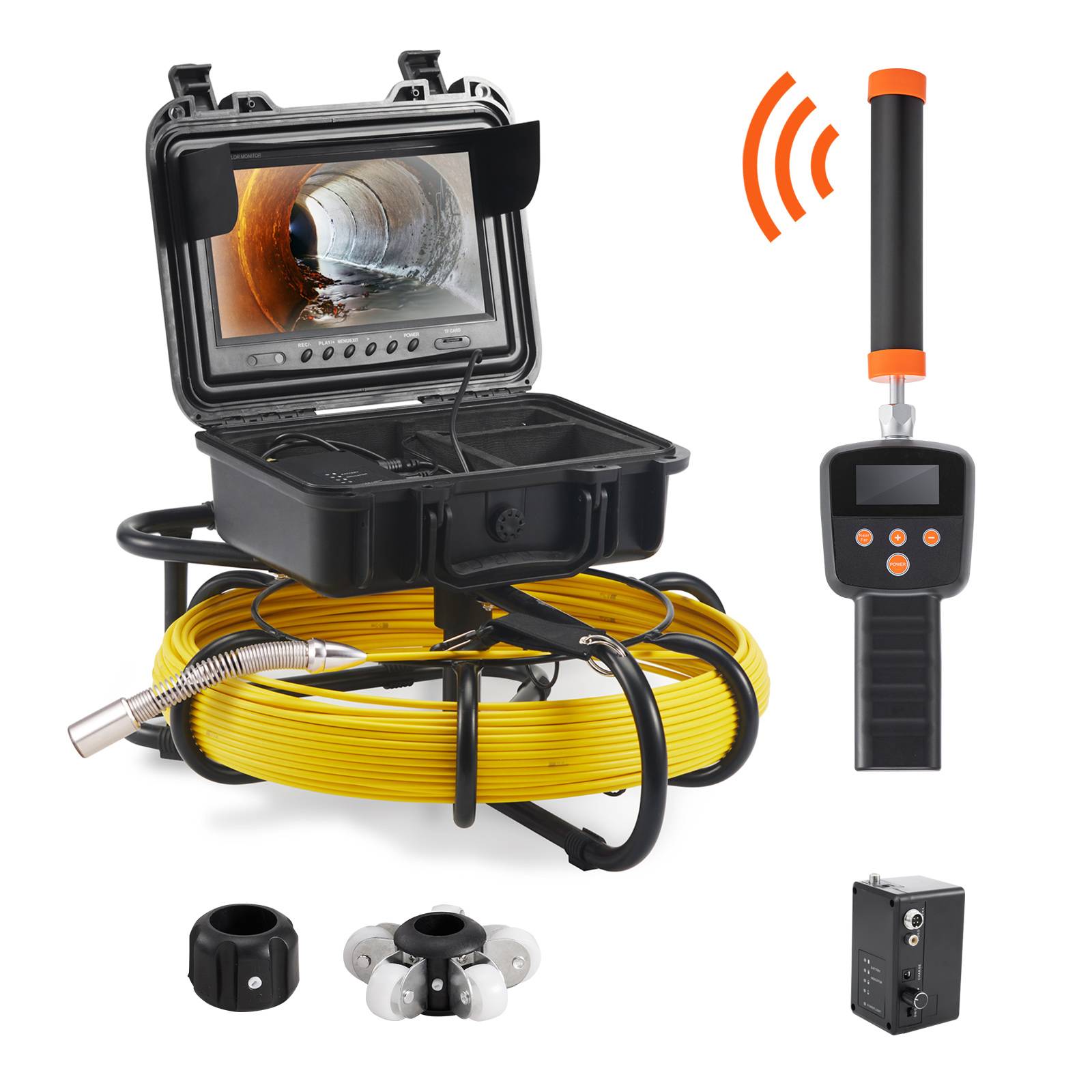 VEVOR Caméra inspection 50 m avec localisateur 512 Hz. Écran 9'', DVR, étanche IP68, 12 LED. Pour conduit - Image 1