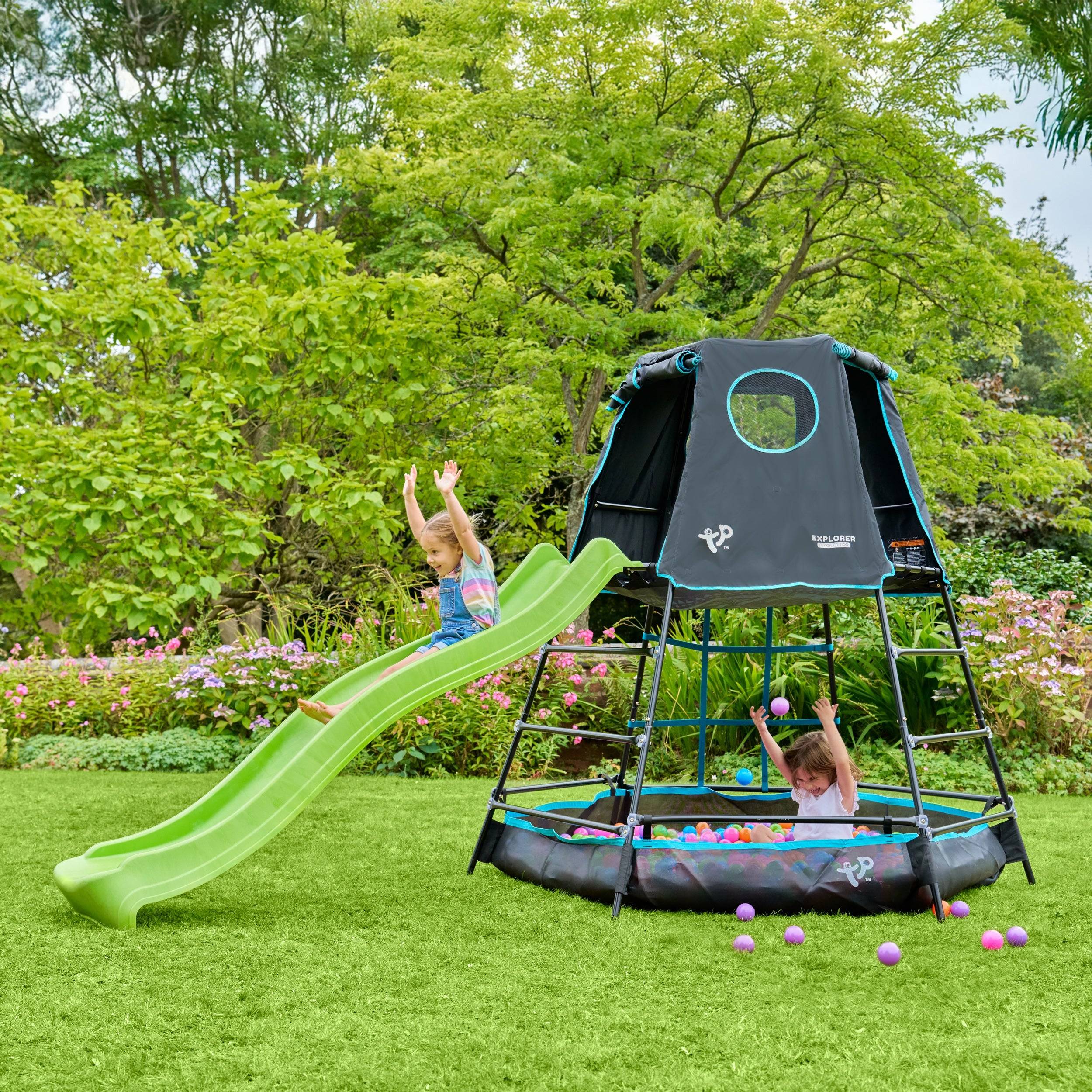 Tp Toys - Aire de jeux métal  EXPLORER TOUR noir - tapis explorer - hublot - toboggan - piscine à balles h201 cm - Imagen 1
