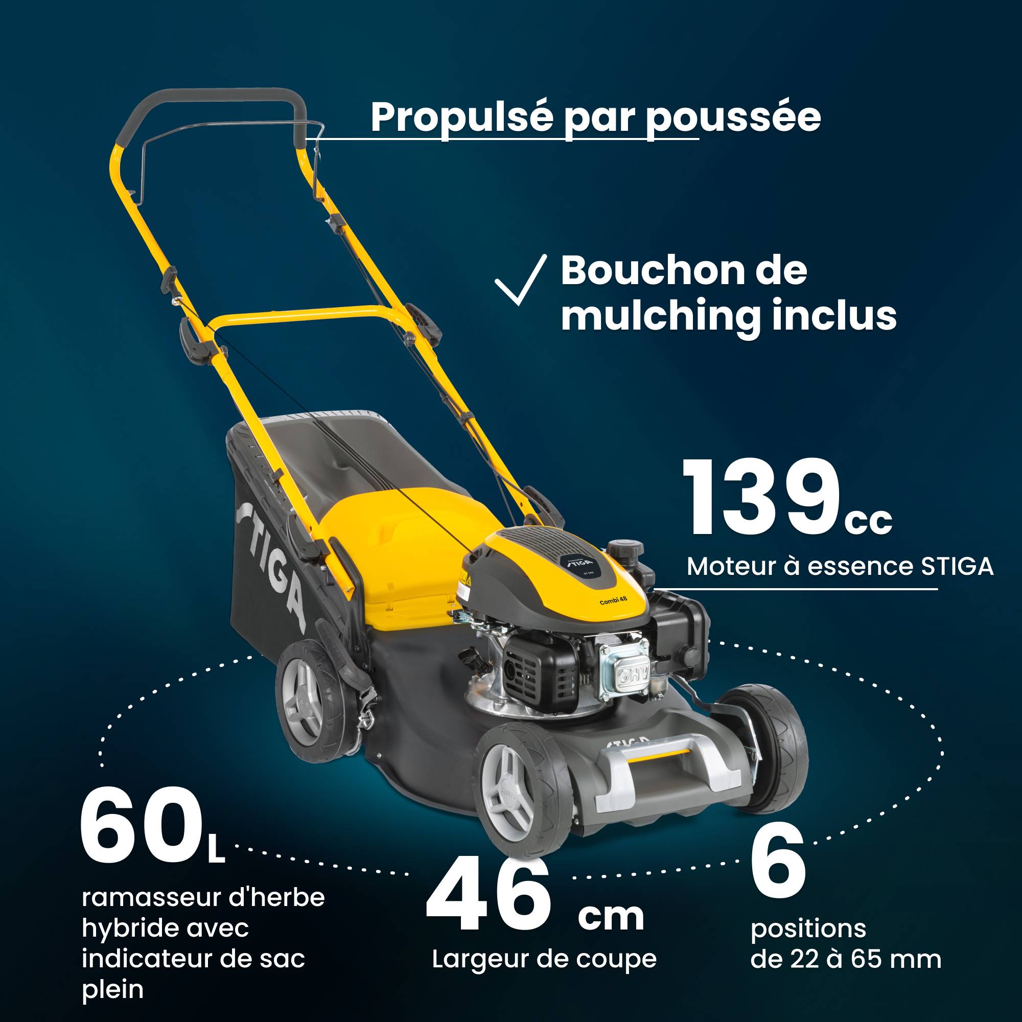 Stiga - Tondeuse Combi 48, moteur 139 cc, largeur 46 cm, collecteur 60 L - STIGA - Image 7