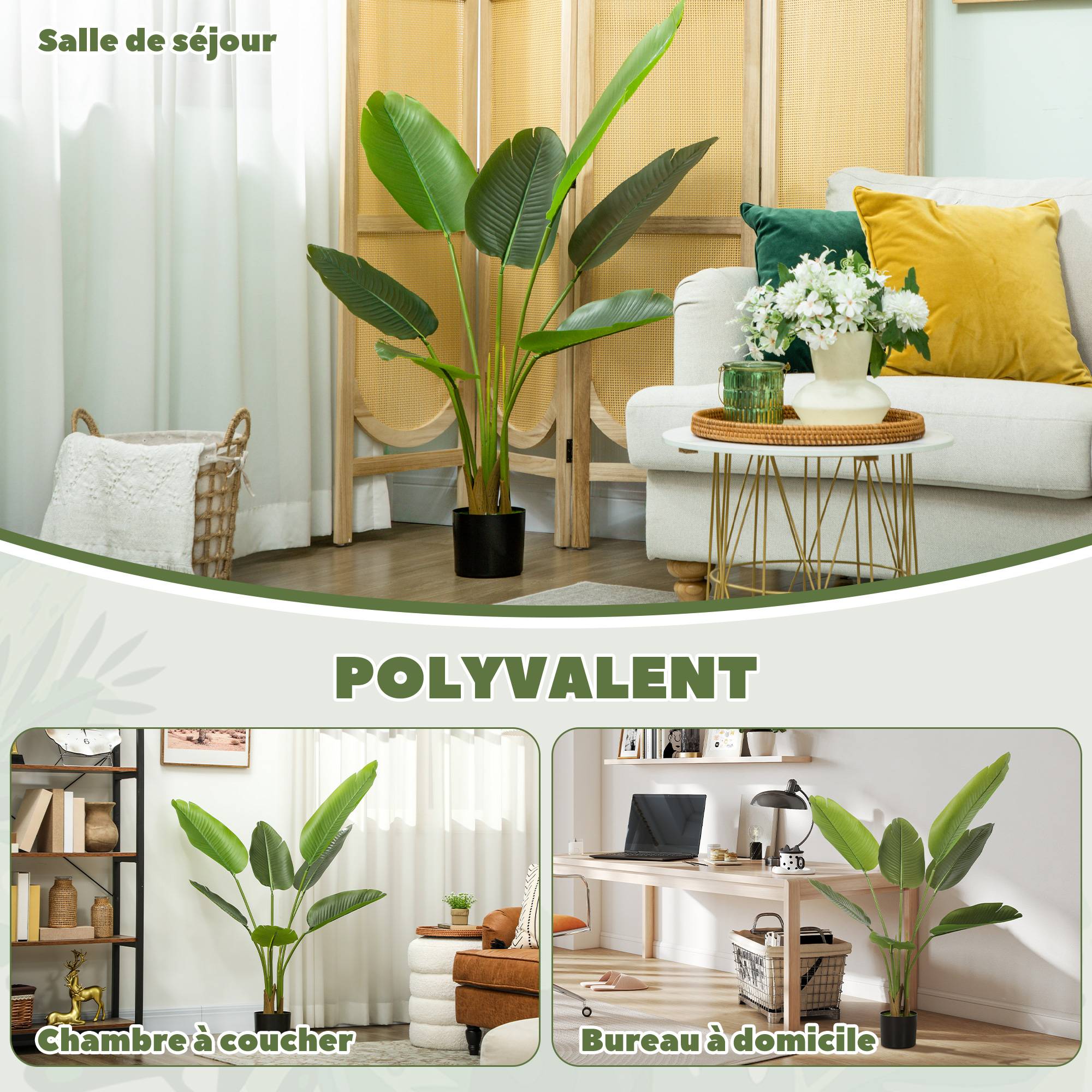 Plante artificielle intérieure 109 cm, arbre artificiel avec pot en plastique et terreau floqué, vert - Image 7
