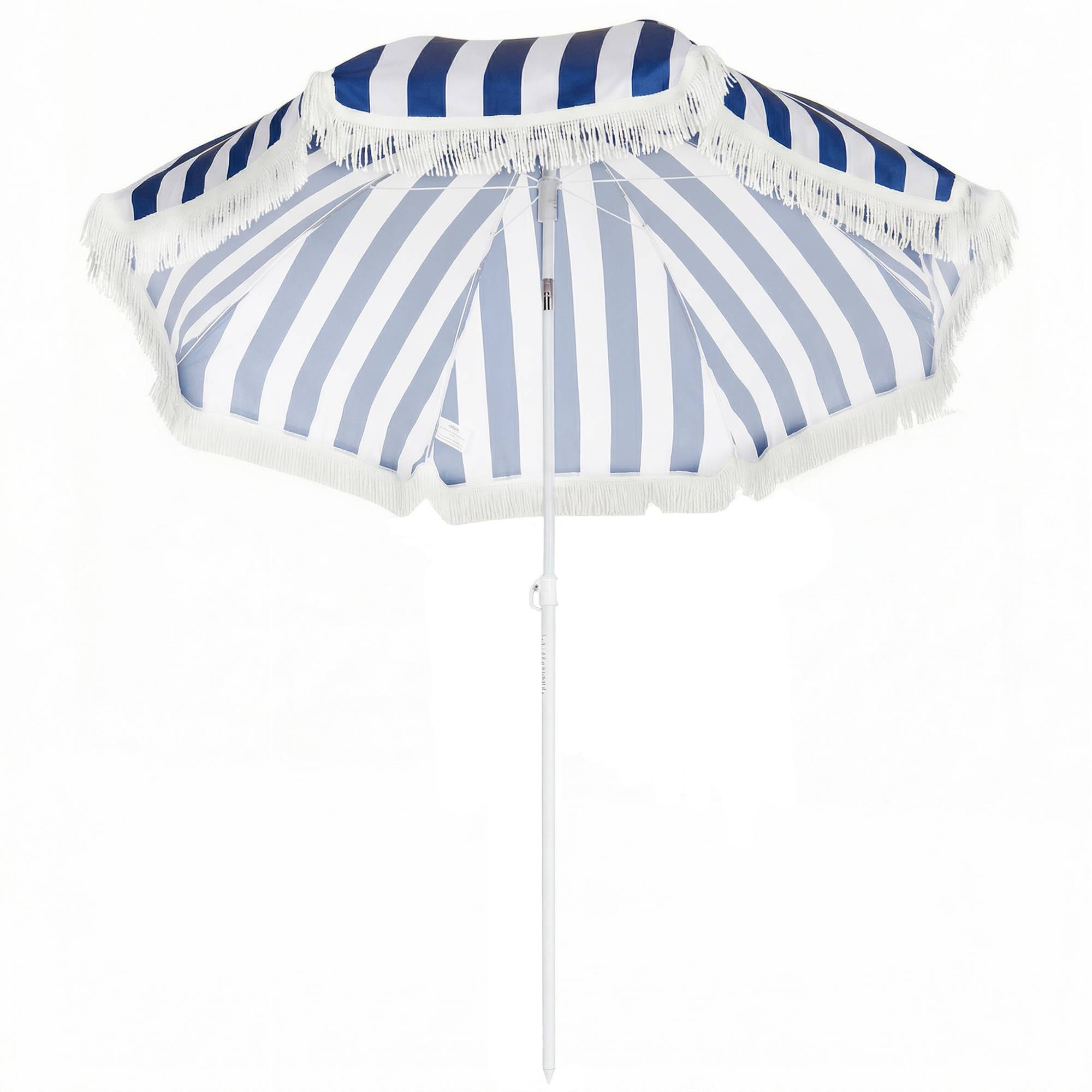 Parasol plage franges Ø180 cm, terrasse exterieur, hauteur ajustable, inclinaison 30°, bleu blanc - Image 2
