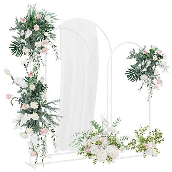 Set de 3 arches de mariage en acier pour jardin décoration modulable Blanc - ComfortXL Outdoor Living - Image 3