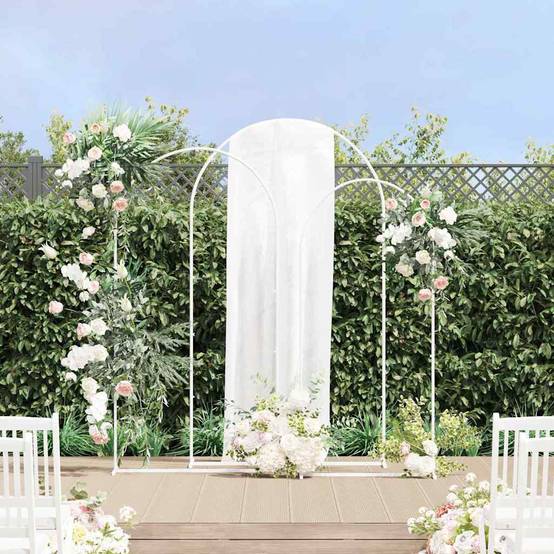 Set de 3 arches de mariage en acier pour jardin décoration modulable Blanc - ComfortXL Outdoor Living - Image 1