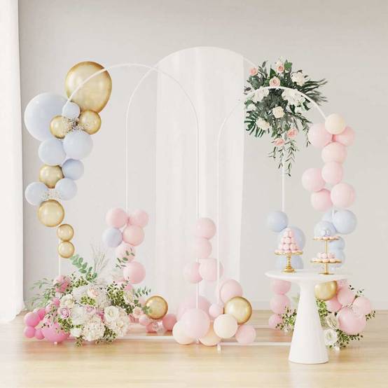 Set de 3 arches de mariage en acier pour jardin décoration modulable Blanc - ComfortXL Outdoor Living - Image 4