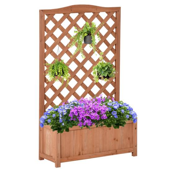 Jardinière avec treillis bois de sapin marron 70 x 28 x 117 cm - PANGIVO - Image 1