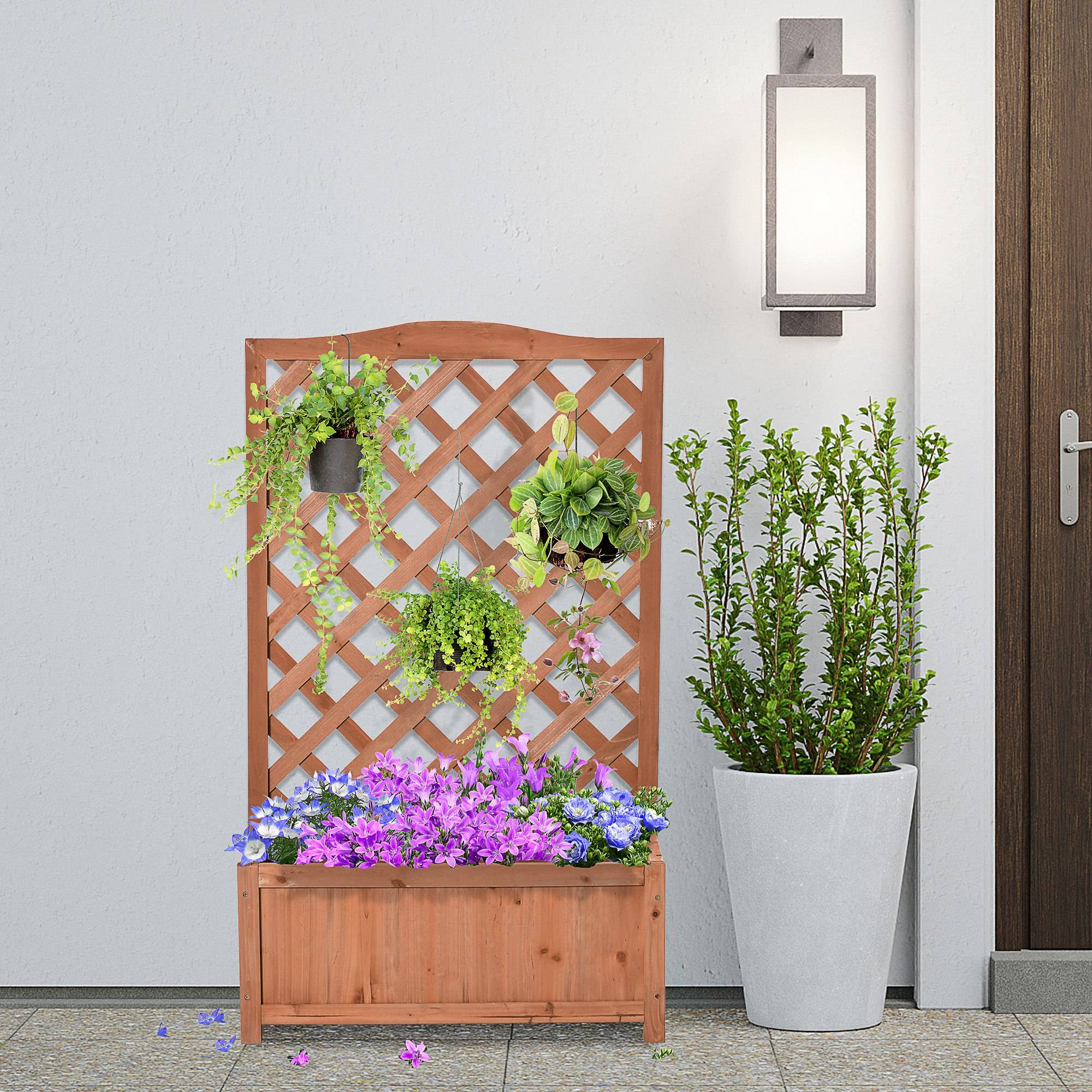 Jardinière avec treillis bois de sapin marron 70 x 28 x 117 cm - PANGIVO - Image 4
