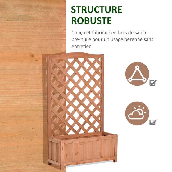 Jardinière avec treillis bois de sapin marron 70 x 28 x 117 cm - PANGIVO - Image 9