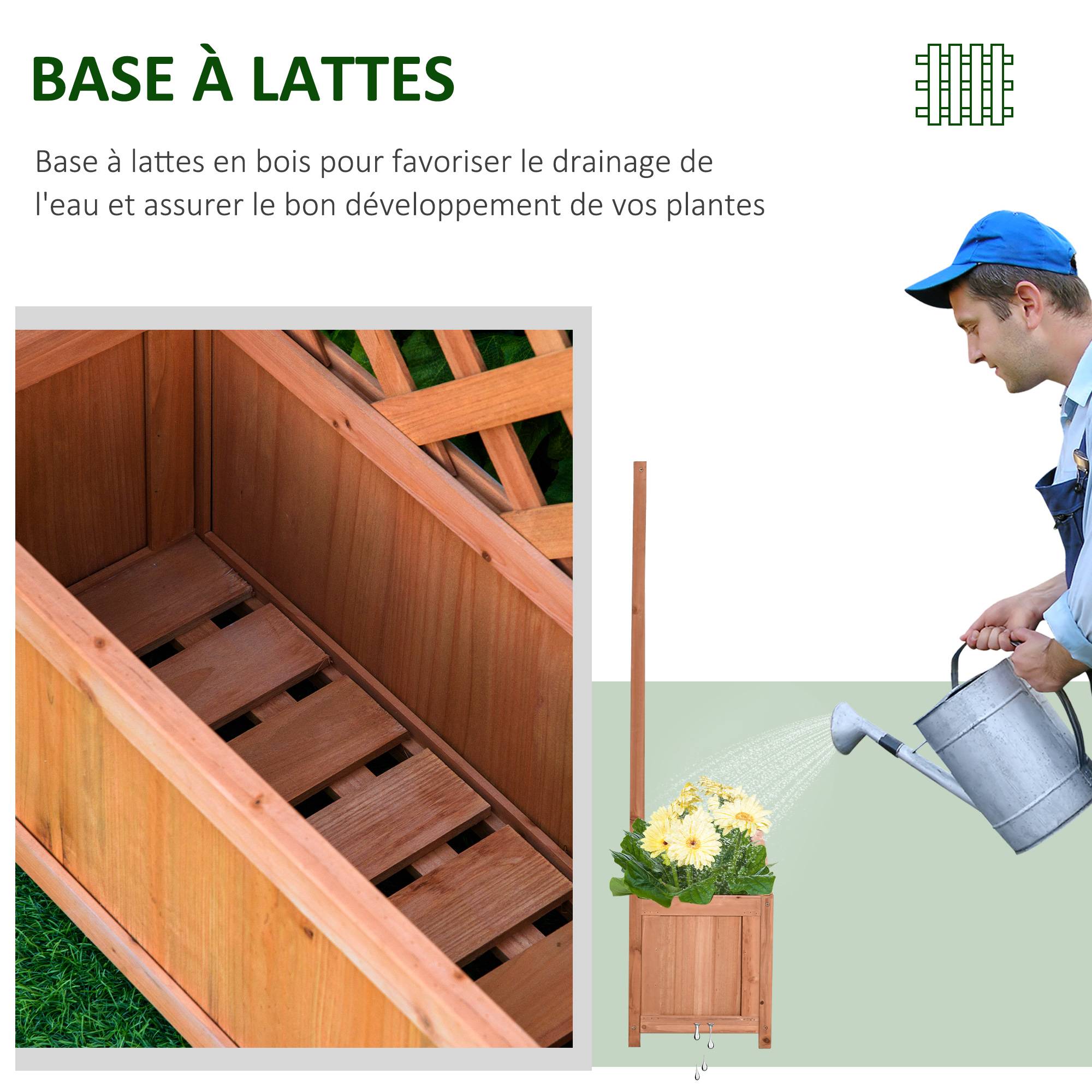 Jardinière avec treillis bois de sapin marron 70 x 28 x 117 cm - PANGIVO - Image 8