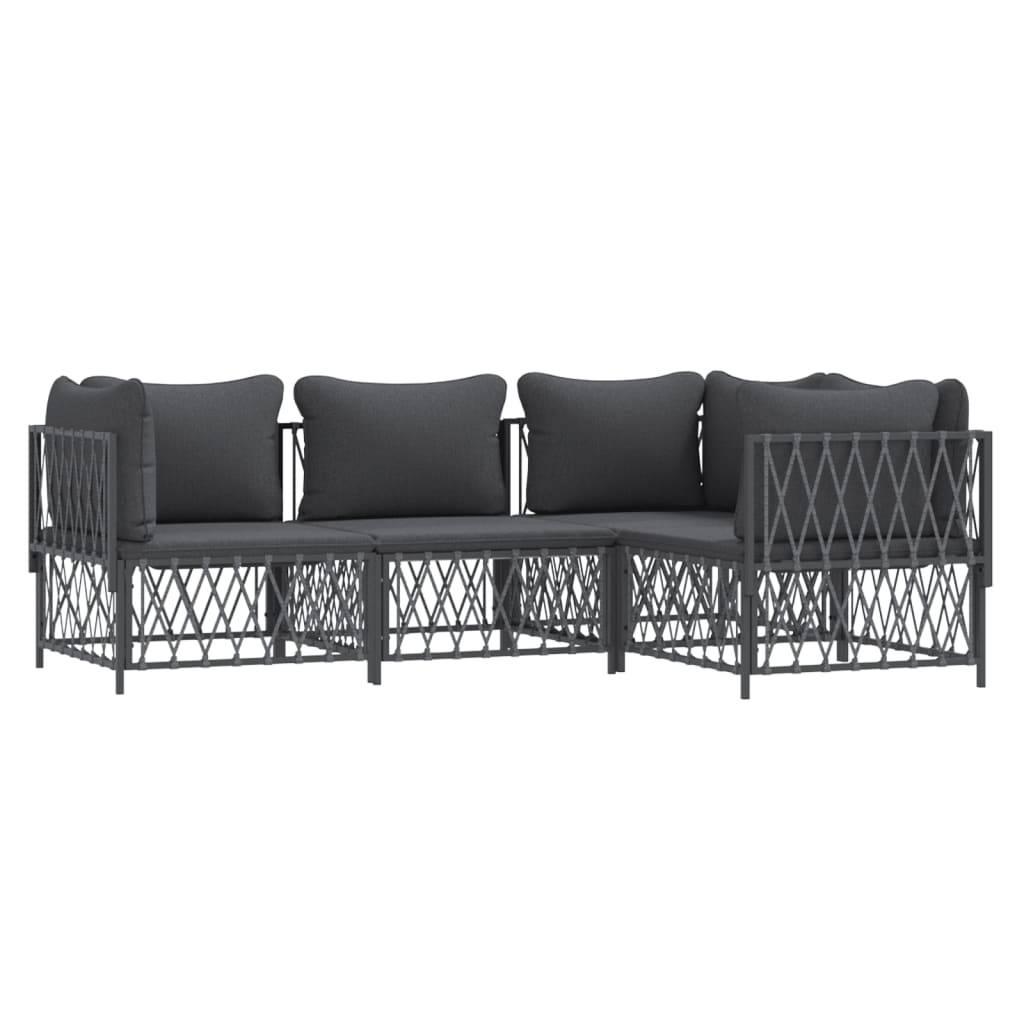 Salon de jardin meuble d'extérieur ensemble de mobilier avec coussins 4 pièces anthracite acier - Image 2