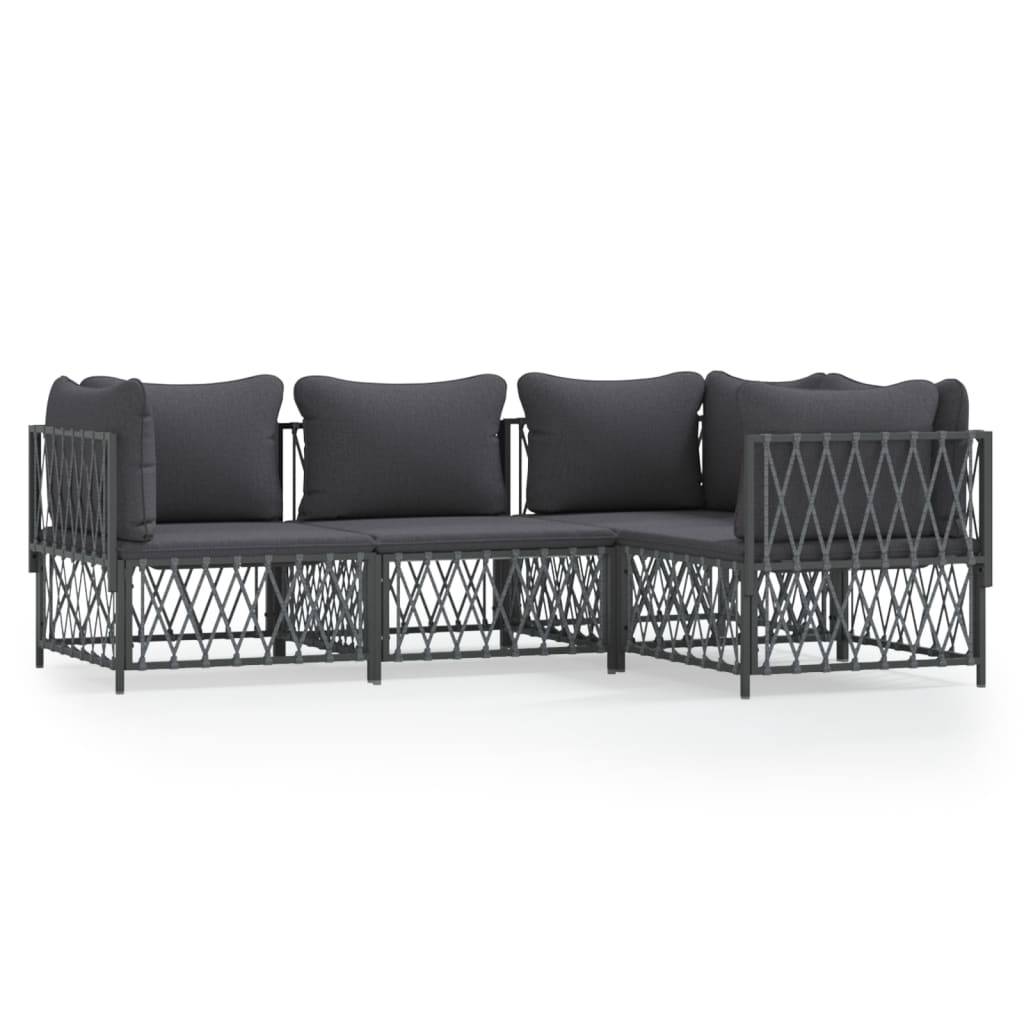 Salon de jardin meuble d'extérieur ensemble de mobilier avec coussins 4 pièces anthracite acier - Image 1