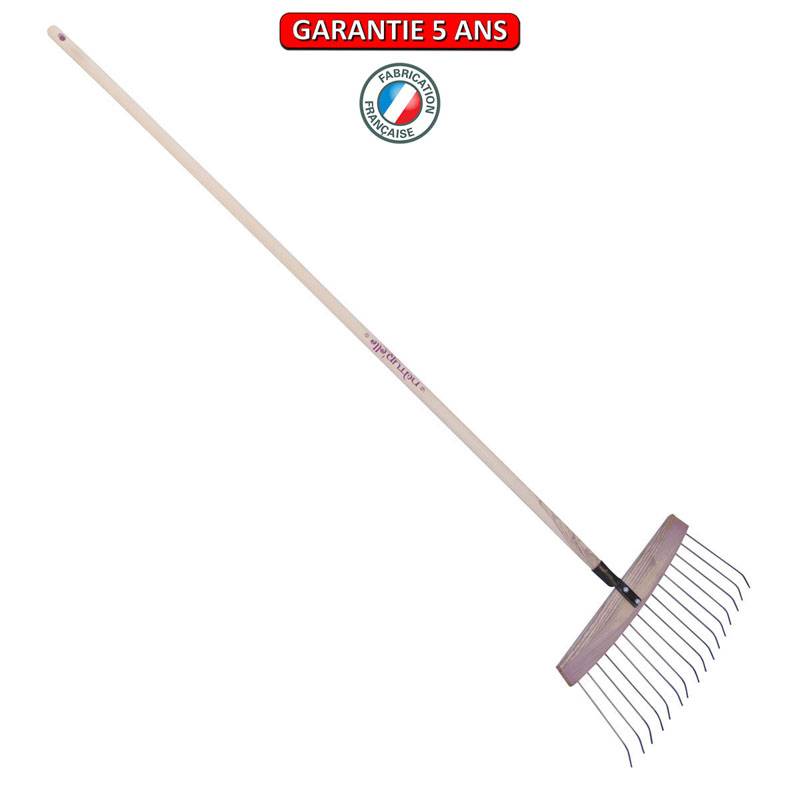 Outils Perrin - Balai à feuilles et gazon bois/acier 16 dents, manche 165cm - Framboisine Outils Perrin
