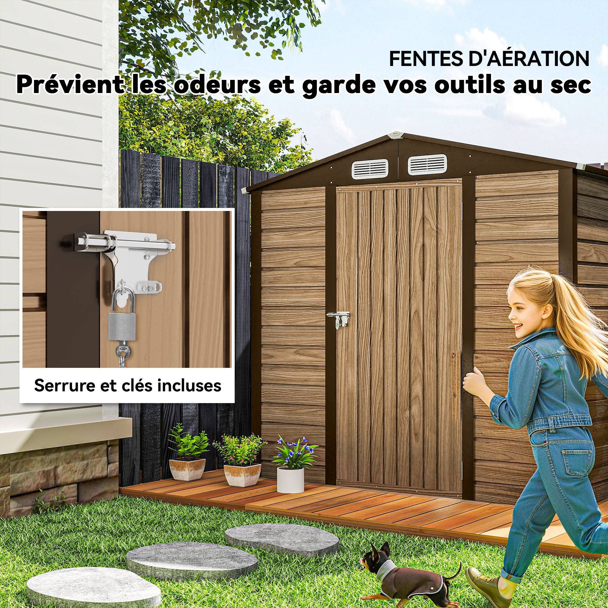 ComfortXL - Cabane de jardin acier galvanisé aménagement extérieur protection outils 190x131cm chêne - ComfortXL Outdoor Living - Image 8