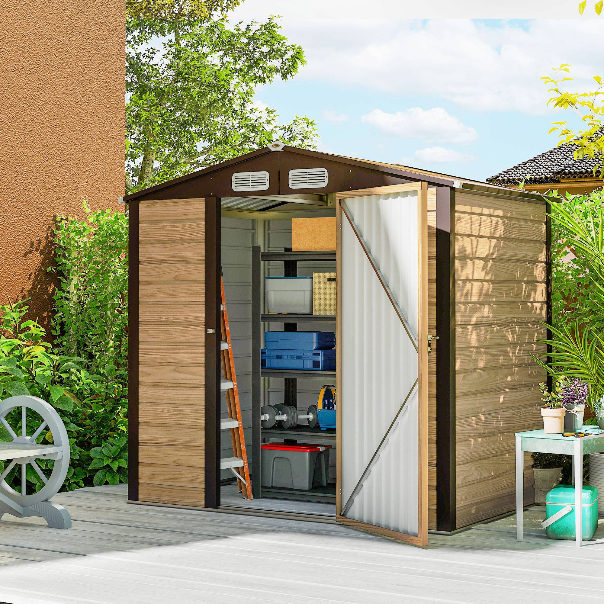 ComfortXL - Cabane de jardin acier galvanisé aménagement extérieur protection outils 190x131cm chêne - ComfortXL Outdoor Living - Image 3