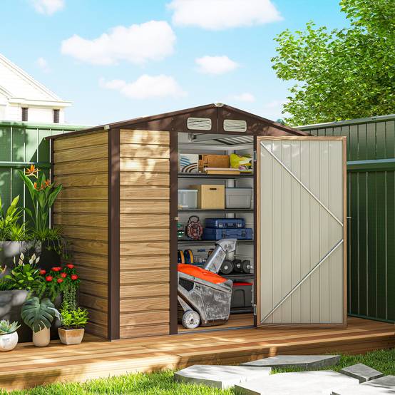 ComfortXL - Cabane de jardin acier galvanisé aménagement extérieur protection outils 190x131cm chêne - ComfortXL Outdoor Living - Image 4