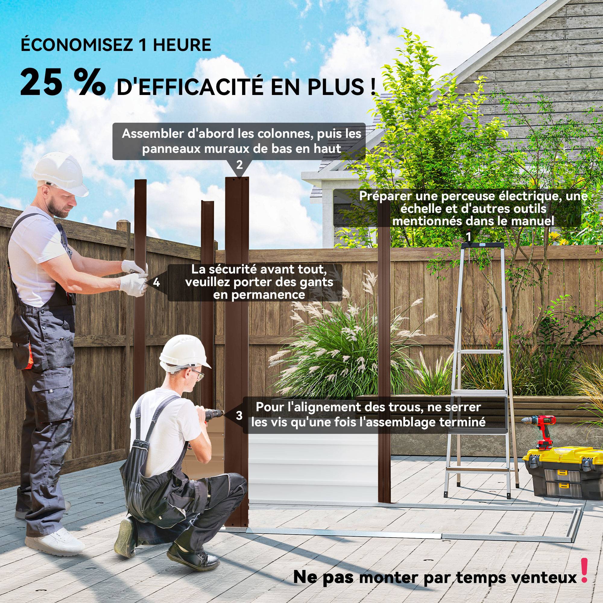 ComfortXL - Cabane de jardin acier galvanisé aménagement extérieur protection outils 190x131cm chêne - ComfortXL Outdoor Living - Image 6