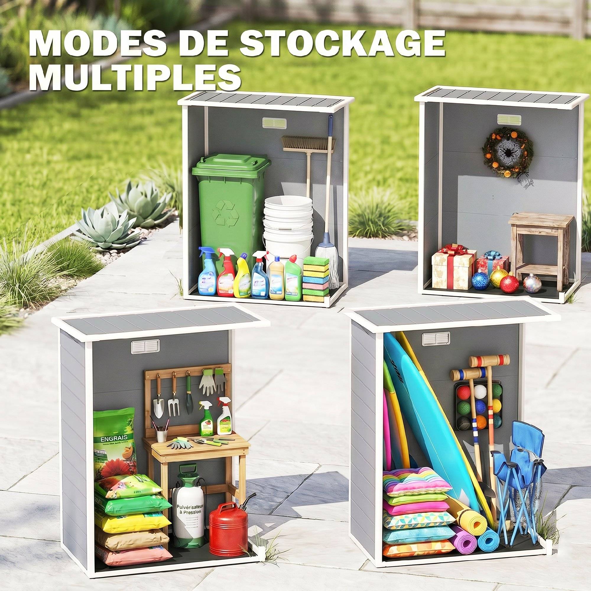 ComfortXL - Abri de jardin résine aluminium extérieur remise outils porte sécurisée 151x92x193cm gris - ComfortXL Outdoor Living - Image 10