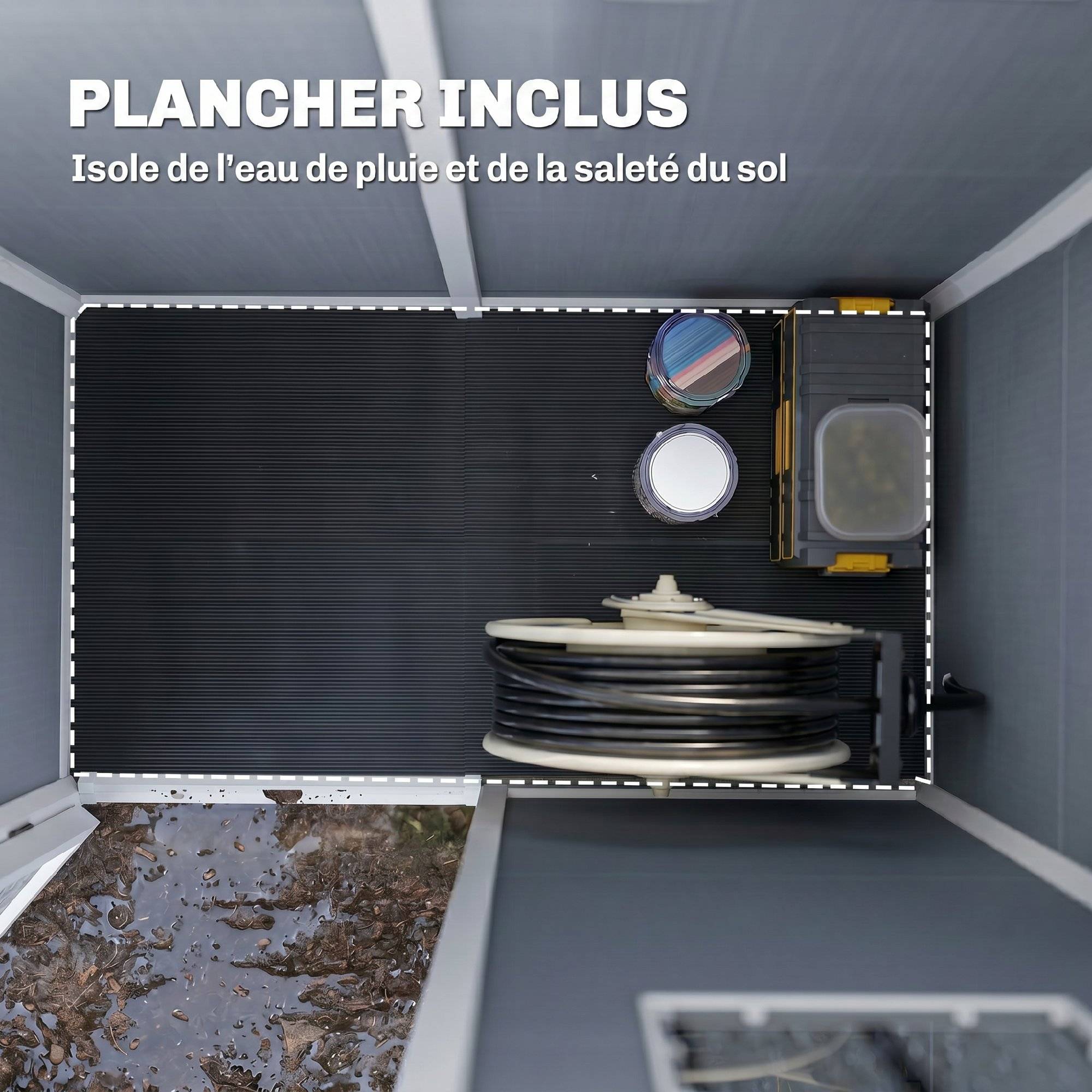 ComfortXL - Abri de jardin résine aluminium extérieur remise outils porte sécurisée 151x92x193cm gris - ComfortXL Outdoor Living - Image 7