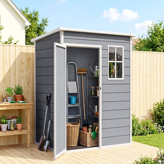 ComfortXL - Abri de jardin résine aluminium extérieur remise outils porte sécurisée 151x92x193cm gris - ComfortXL Outdoor Living - Image 4