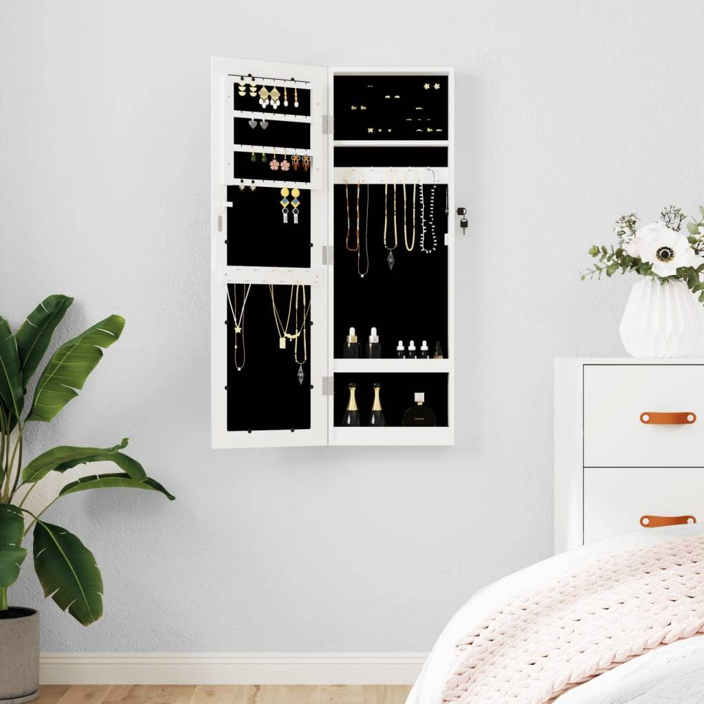 Maison Chic - Miroir Murale avec rangement - Armoire à bijoux avec miroir blanc 30x8,5x90 cm PC156 - Image 2