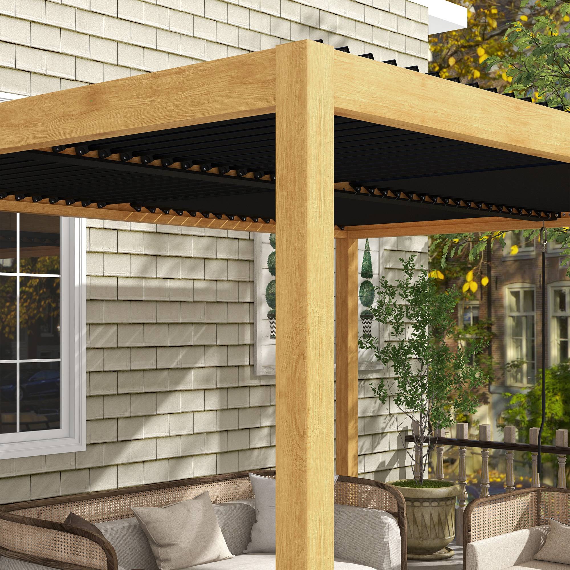 Outsunny - Pergola bioclimatique 3 x 4 m style contemporain aluminium effet bois lames orientables gris noir - Outsunny - Image 4