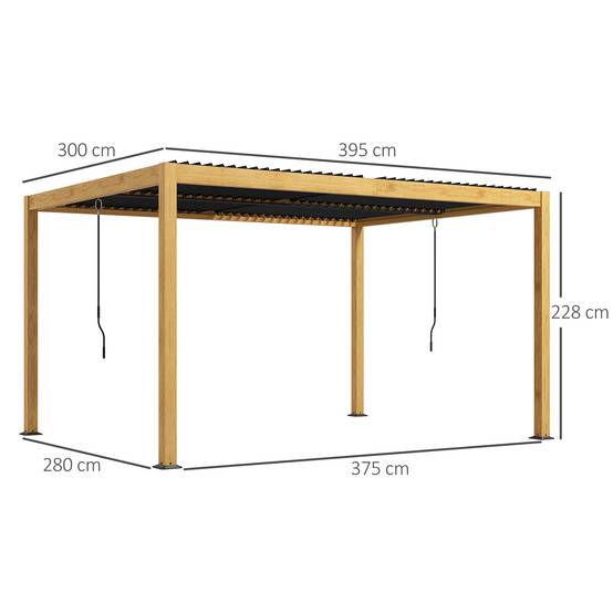 Outsunny - Pergola bioclimatique 3 x 4 m style contemporain aluminium effet bois lames orientables gris noir - Outsunny - Image 3