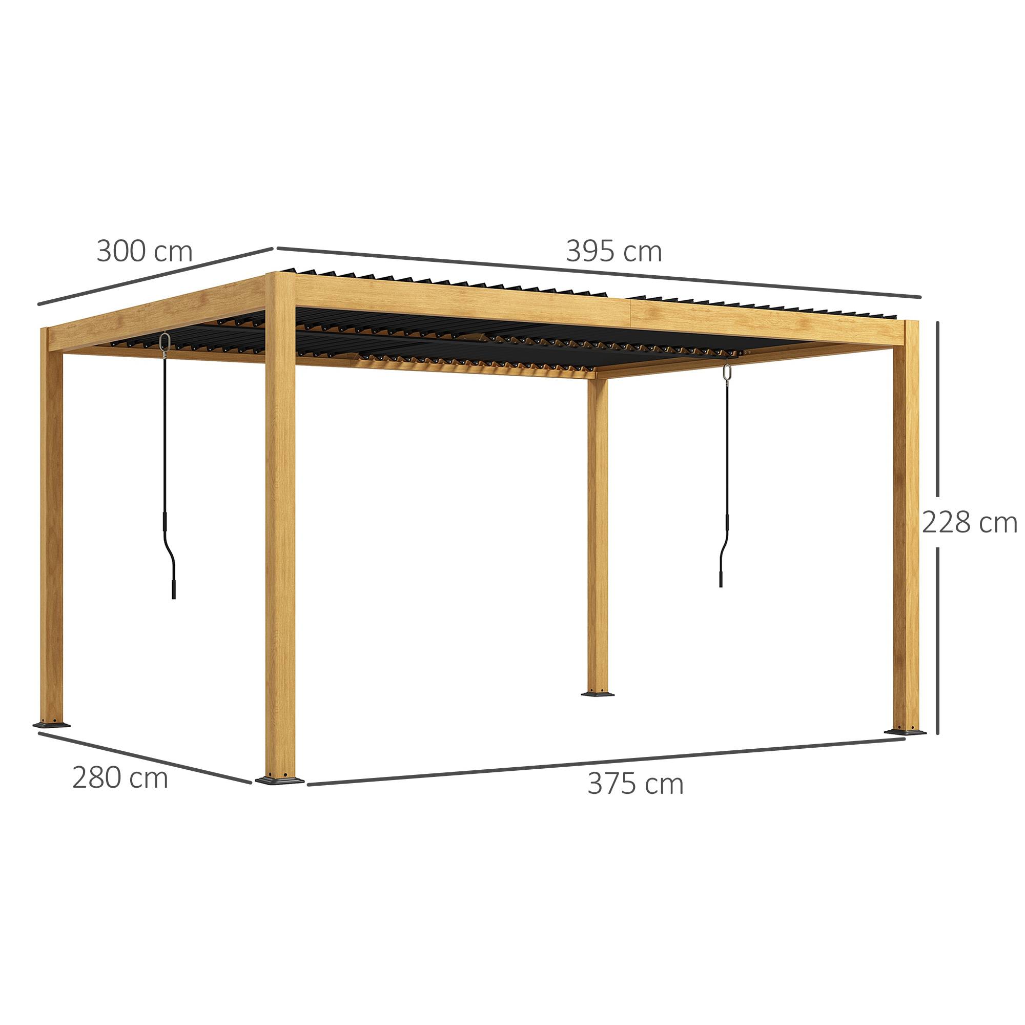 Outsunny - Pergola bioclimatique 3 x 4 m style contemporain aluminium effet bois lames orientables gris noir - Outsunny - Image 3