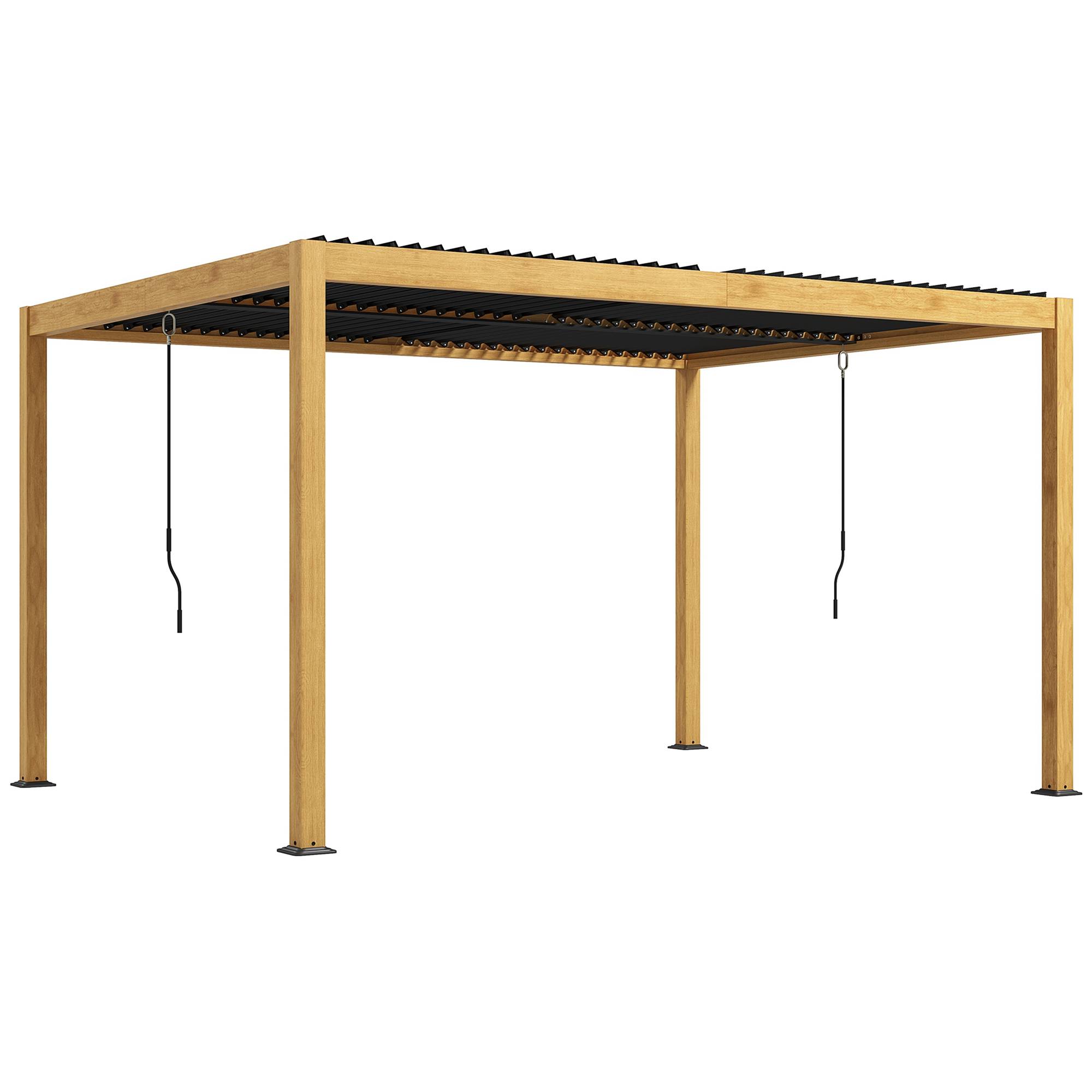 Outsunny - Pergola bioclimatique 3 x 4 m style contemporain aluminium effet bois lames orientables gris noir - Outsunny - Image 1