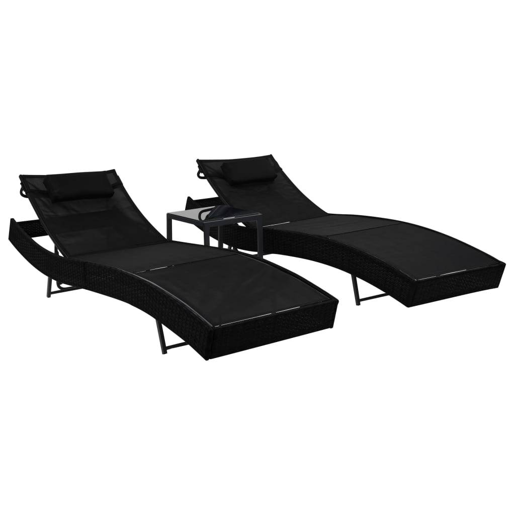 Vidaxl - Chaise longue 2 pcs et table Résine tressée et textilène Noir vidaXL 44893 - Imagen 1