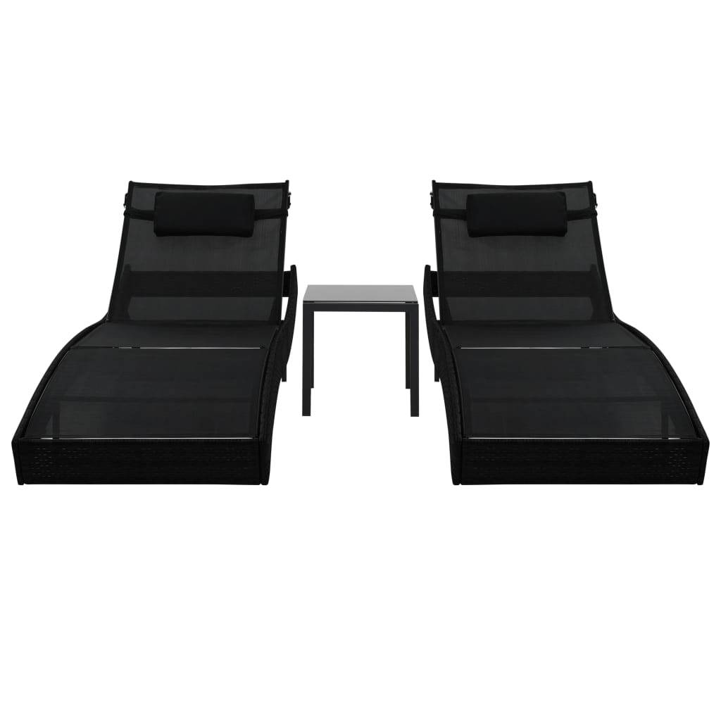 Vidaxl - Chaise longue 2 pcs et table Résine tressée et textilène Noir vidaXL 44893 - Imagen 9